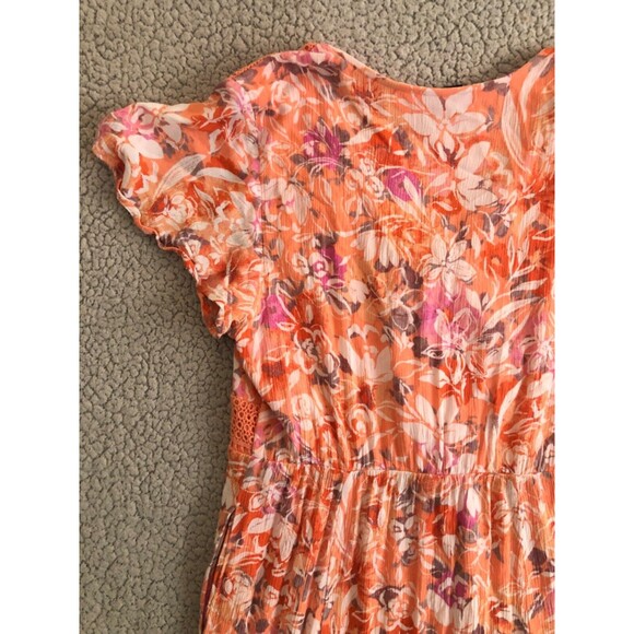 Torrid Women’s Size 0 (12 Large) Floral Maxi Dress Orange Pink Boho Crochet Trim - Picture 6 of 16